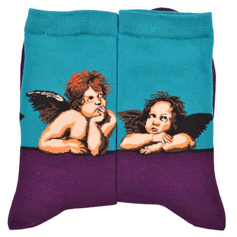 WTEMPO 5 pair/lot Painting Art Happy Socks Funny Novelty Starry Night Vintage Combed Cotton Socks