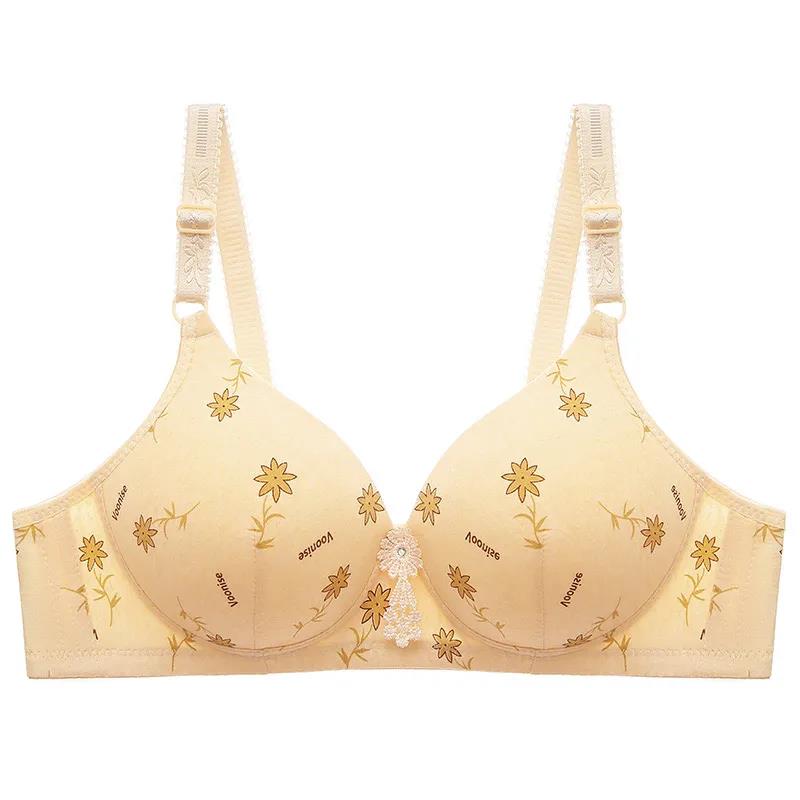 Maple Leaf Printing Breathable Thin Large Size No Steel Ring Beautiful Back Gathering Anti-sagging Women's Underwear Distribution