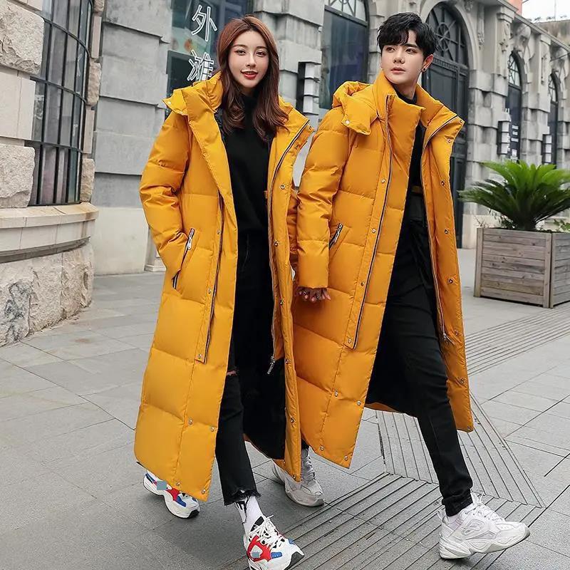 Winter Down Jacket Fashion Slim Fit Hooded Cotton Jacket Couple Super Long Plus Size Thick Coat for Women