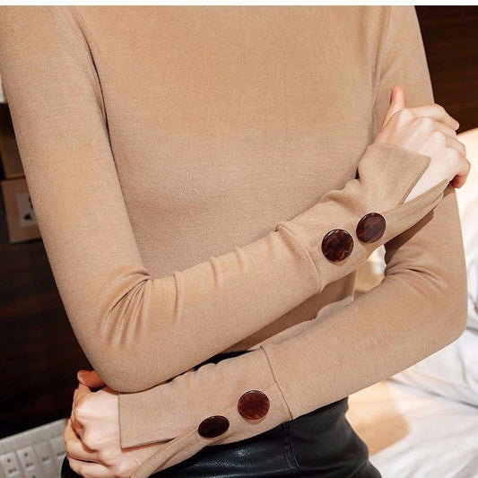 Fashion Women's Pullover Winter High Neck Women's Bottoming Shirt Long-sleeved Solid Color Slim Women's Cotton Top