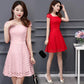 WTEMPO Summer Long Dress Female Short-sleeved Lace Skirt Sexy Waist Was Thin Large Size Skirt