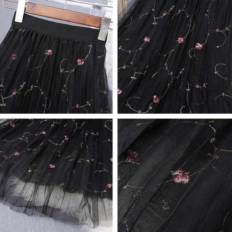 Women Skirts Female Long Skirt Summer Casual A-line Skirts Solid Color Elastic High Waist Skirt Loose Embroidered Skirt