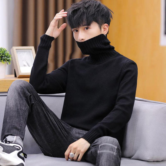 Winter Men's Fleece Sweater Bottoming Shirt Thickened Knitted Sweater Turtleneck Warm Sweater
