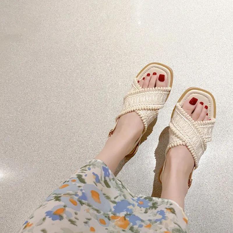 Roman Sandals Female Fairy Style Ethnic Korean Wild Retro Open-toed Cross Strap Flat Shoes