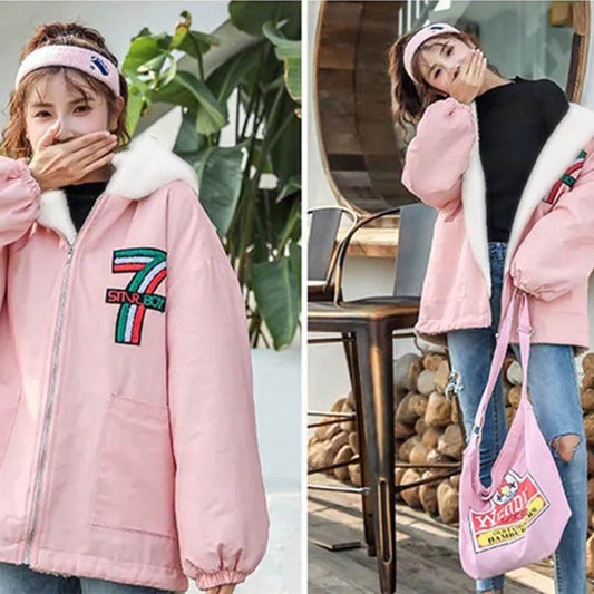Plus Velvet Mid-length Padded Coat Winter Student Loose Thick Lamb Wool Coat