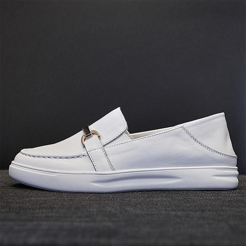 Spring and Autumn Loafers Women's Leather Soft Leather White Shoes Soft Sole Large Size Women's Shoes