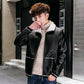 Autumn and winter men's plus velvet thick leather coat plus size men's fur one leather jacket