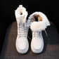 Women Winter Shoes Ankle Boots Leather Warm Plush Snow Boots Female Shoes Woman Chunky Platform Booties White Black