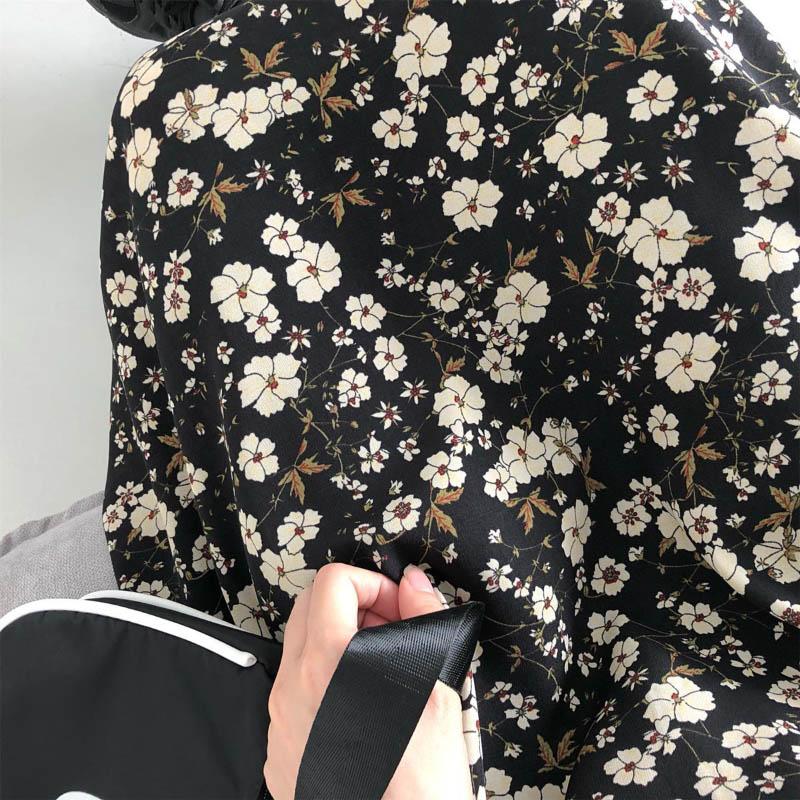 French Temperament Retro V-neck Floral Skirt Female Spring Summer Waist Thinner Over The Knee Chiffon Dress