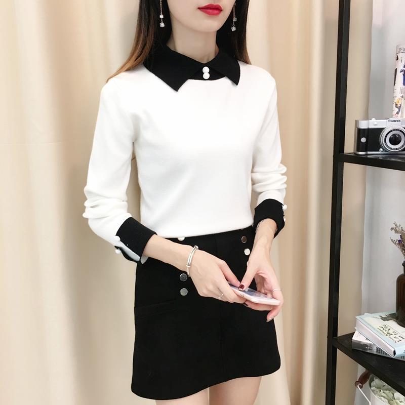 Fall/winter Pullover Slim-fit Sweater Long-sleeved Doll Collar Top Fashion Knitted Women's Bottoming Shirt