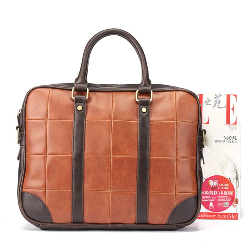 Business briefcase men retro large capacity zipper PU leather anti-theft waterproof wearable handbag