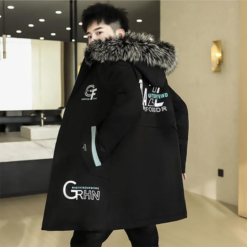 Large Size Men's Plus Velvet Thick Mid-length Cotton Coat Men's Autumn Warm Jacket Trend