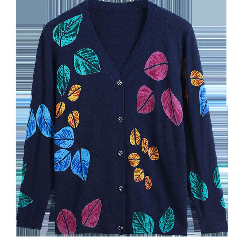 3D Leaf Printed Cardigan Women High-end Plus Size Cardigan  Short Knitted Jacket Wool Cardigan  Outer Wear