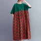 Women's Round Neck Half Sleeve Dress Retro Fashion Floral Print Cotton Long Dress