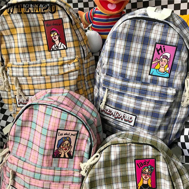 New Cute Plaid Shoulder Bag Female Schoolbag Female Student Campus Large Capacity
