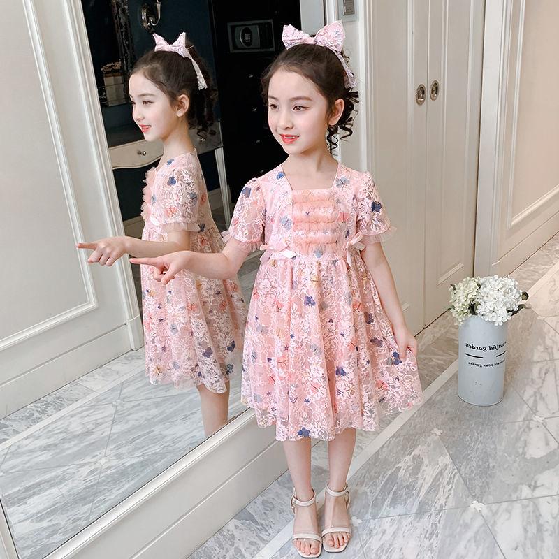 Girls Princess Dress Birthday Party Evening Dress Children Korean Style Foreign Butterfly Lace Dress Girl Puff Sleeve Dress