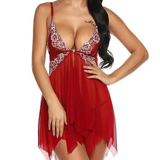 Women's Oversize Sexy Pajamas Spring Autumn Nightdress Mesh Lace Sling Nightdress Front Button Underwear Casual See-through Homewear