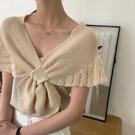 Sunscreen Shawl Female Summer Thin Shawl with Skirt High-end Hollow Shawl Knitted Short Shawl All-match Clothing Knotted Fake Collar Neck Scarf