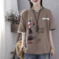 Pure Cotton Summer Printing Literary Short-sleeved T-shirt Ladies Loose Casual Comfortable Top Breathable