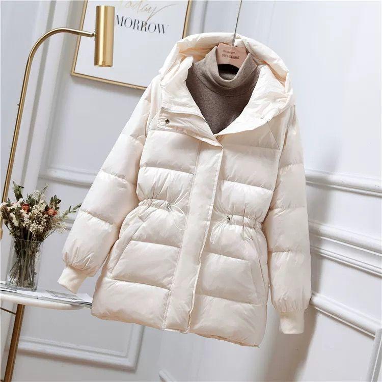 Glossy White Duck Down Down Jacket Women's Mid-length Thickened Waist Coat