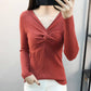 Pofulove sexy slim bottoming shirt female V-neck solid color short sweater with knitted sweater