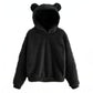 Cute Fluffy Rabbit Ears Hooded Sweater Autumn Solid Color Warm Sweater Plus Size Long-sleeved Pullove Sweatershirts