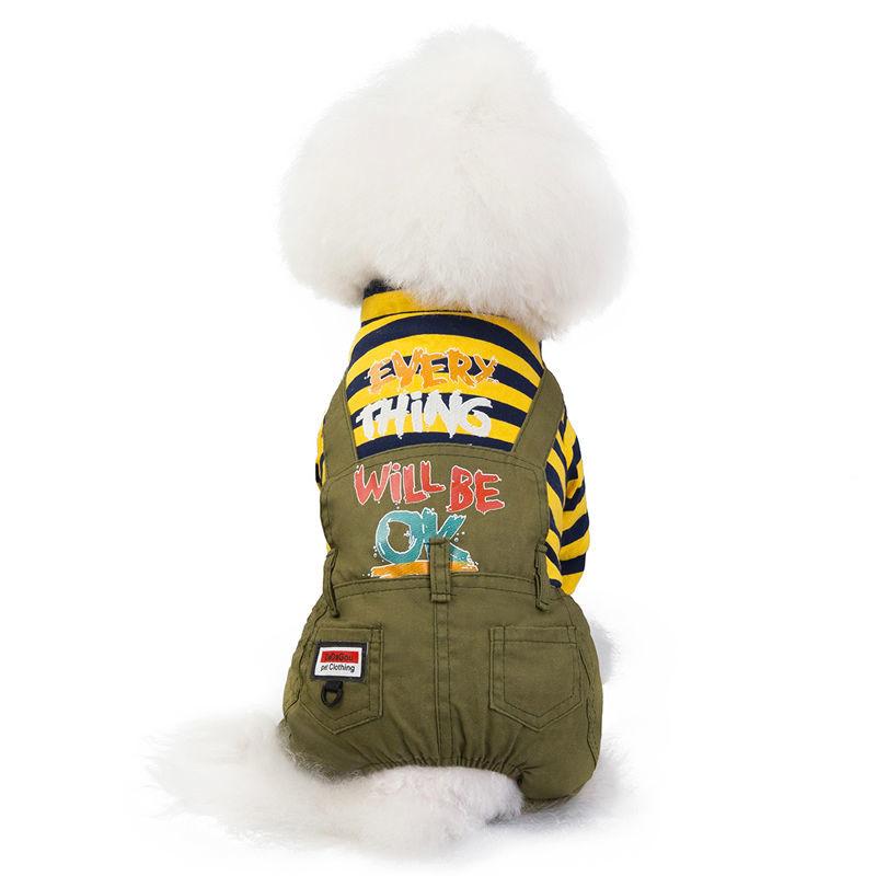 Puppy Dog Cat Clothes Winter Clothing Warm Four-legged Clothing Pet Autumn and Winter Thickening Cotton Coat Striped Overalls Jacket Pet Outwear