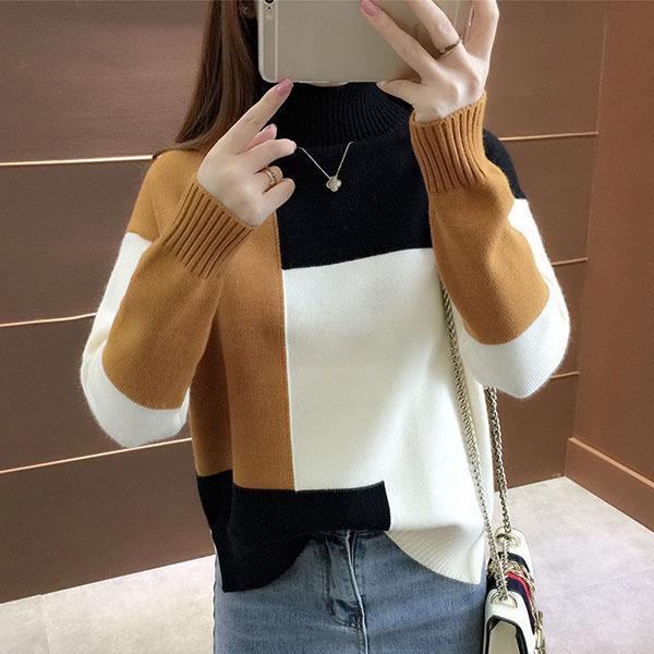Autumn and Winter Casual Sweater High Neck Knitted Bottoming Shirt Loose Plus Size Women's Top