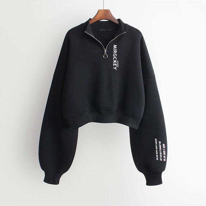 Harajuku Style Zipper Long-sleeve Jacket Women Loose Short  Sweatshirt Letters Printed Jacket Coat Outerwear