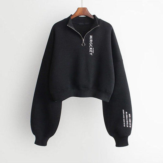 Harajuku Style Zipper Long-sleeve Jacket Women Loose Short  Sweatshirt Letters Printed Jacket Coat Outerwear