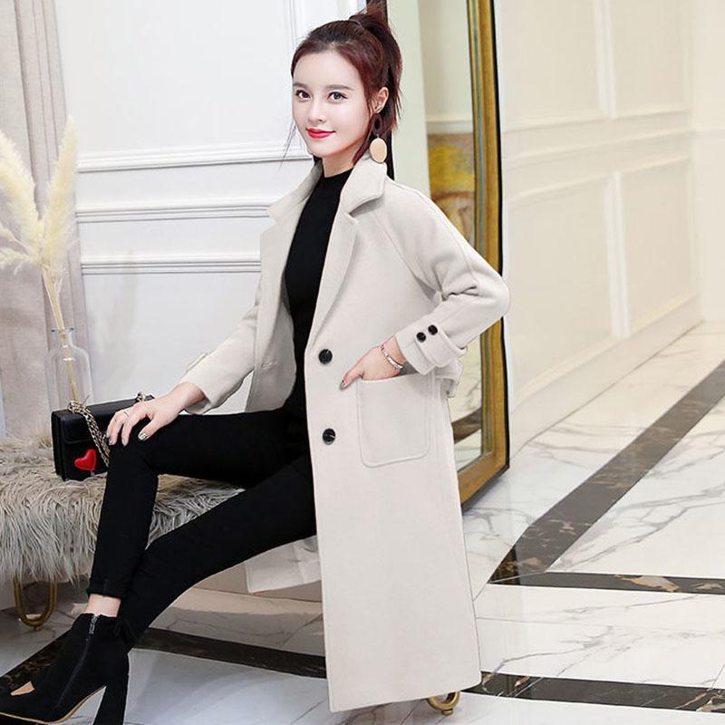 Woolen Coat Women's Mid-length Thickened Autumn and Winter Korean Loose Woolen Cloth Was Thin Winter Woolen Coat