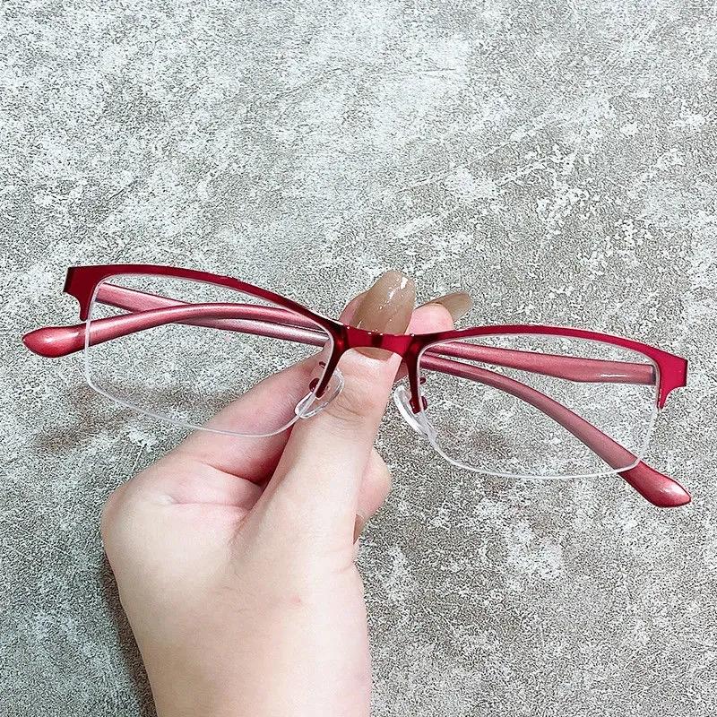 Women's Business Half-frame Anti-blue Light Flat Glasses Ultra-clear Resin Myopia Eye Wear Classic Anti-Fatigue Myopia Glasses