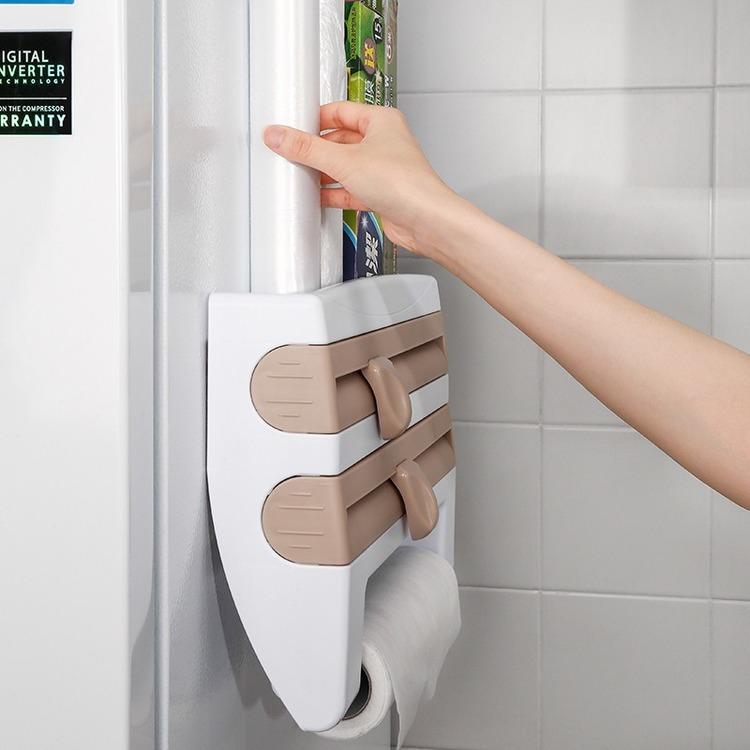 Kitchen Cling Film Cutting Holder Tin Foil Paper Storage Rack Paper Towel Holder Shelf Organizer