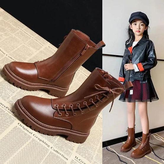 Girl's Martin Boots Winter Autumn Little Princess Plush Boots British Style Children Solid Color Casual Boots