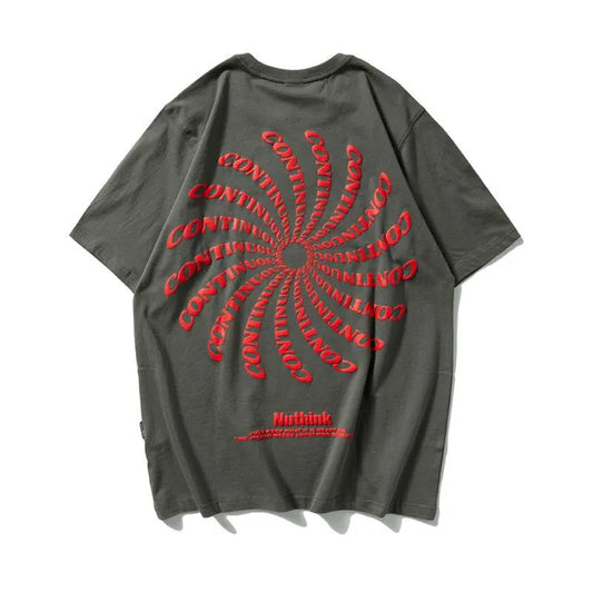 100% Cotton Short-sleeved Men's Tide Brand Ins Round Neck Printing National Tide Half-sleeved Hip-hop Loose Five-point Sleeve Top T-sleeve