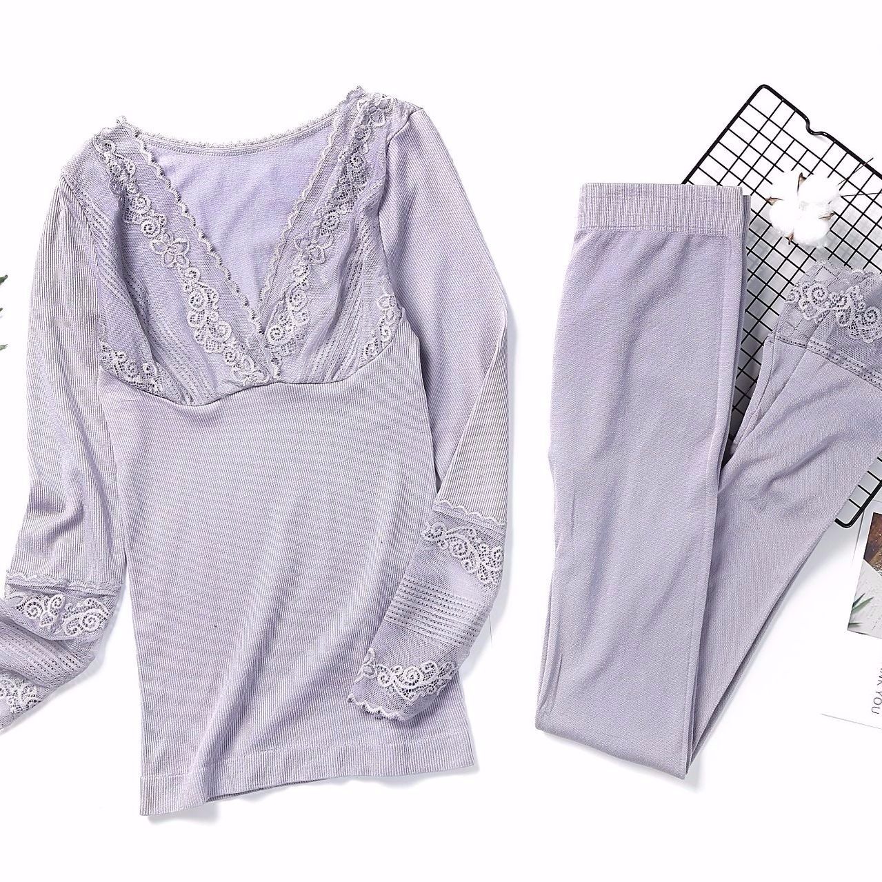Autumn and Winter Thermal Underwear Women's Constant Temperature Nude Clothing Heating Suit Lace Bottoming Shirt