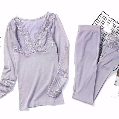 Autumn and Winter Thermal Underwear Women's Constant Temperature Nude Clothing Heating Suit Lace Bottoming Shirt