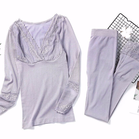 Autumn and Winter Thermal Underwear Women's Constant Temperature Nude Clothing Heating Suit Lace Bottoming Shirt