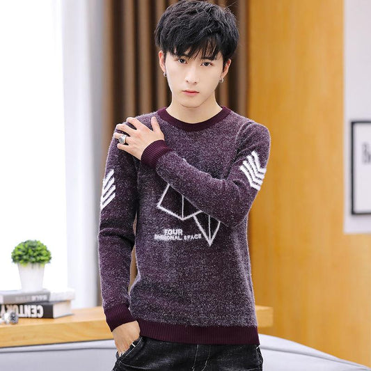 Autumn and Winter Thick Mink Sweater Men's Paper Airplane Splicing Color Sweater Fashion Youth Knitwear Men