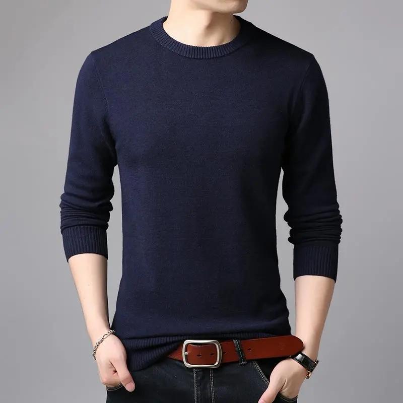 Men's Autumn and Winter Round Neck Cotton Sweater Loose Solid Color Long-sleeved Casual Bottoming Shirt Male Warm Top Knitted Classic Pullover Sweater