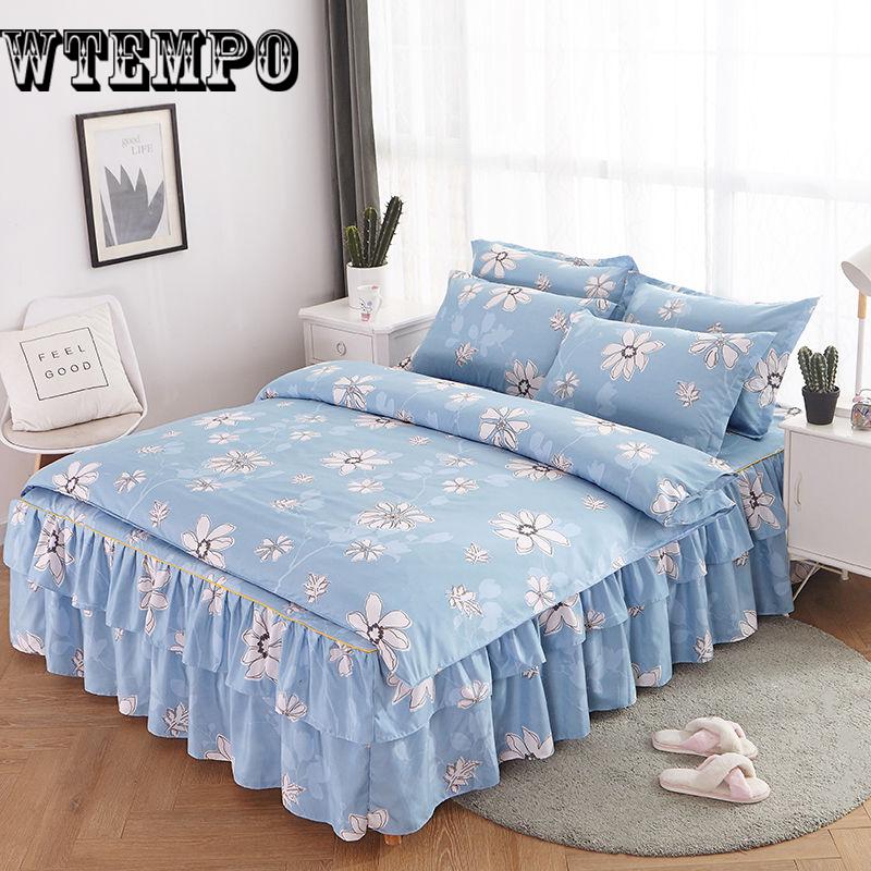 Modern Simple Bedspread Cotton Lotus Leaf Edge Bed Skirt Pillowcase Bedding Bed Sets Size