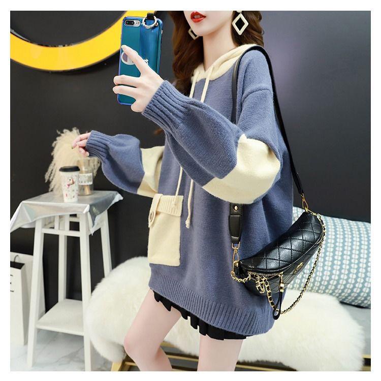 Lazy Style Pullover Sweater Women Loose Loose Outer Wear All-match Jacket Thick Hooded Knitted Coat