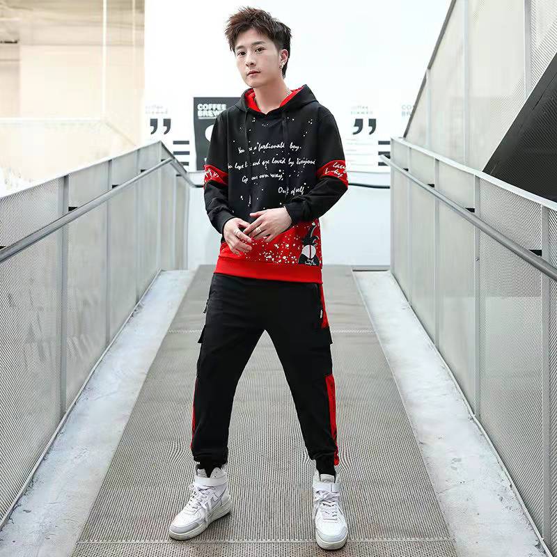 Spring Campus Sweater Suit Men Hooded Pullover Sports Suit Student Sportswear Casual Loose Clothing for Youth