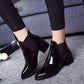 Ankle Boots Women Leather Boots Thick Med Heel Chelsea Boots PU Leathe Zipper Short Shoes Women