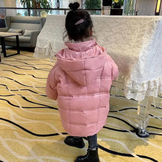 Girls' Warm Down Jacket Winter Long Thick White Duck Down Shiny Surface Disposable Coat