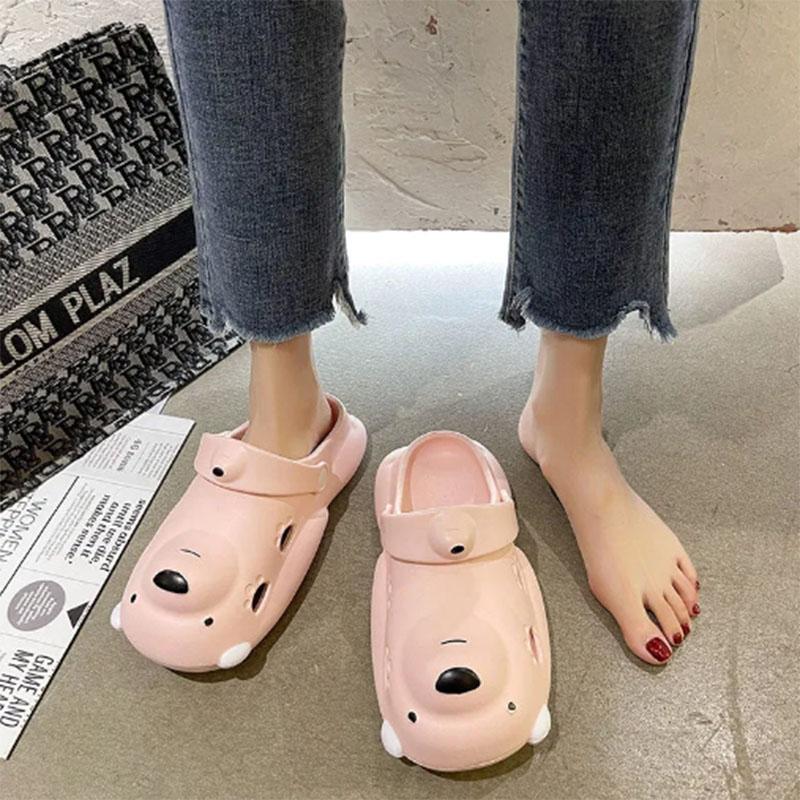 Cute Cartoon Bear Couple Baotou Cave Shoes Women Wear Summer Sandals Fashion All-match Thick Bottom Non-slip Sandals and Slippers