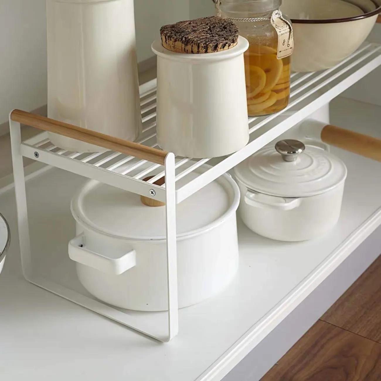 Kitchen Cabinet Layered Rack Desktop Storage Rack Storage Cabinet Inner Compartment Divider Single-layer Double-layer Pot Rack Kitchen Supplies