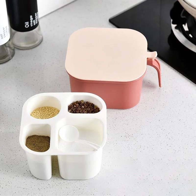 Home-kitchen Spices Seasoning Box Storage Box Multi-box Grid with A Spoon Seasoning Box