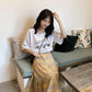 Plaid Long Skirt Women Cotton Linen Skirts Casual Women Pleated Maxi Skirts Stretch Waist Elegant