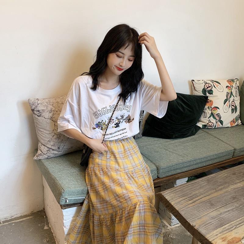 Plaid Long Skirt Women Cotton Linen Skirts Casual Women Pleated Maxi Skirts Stretch Waist Elegant